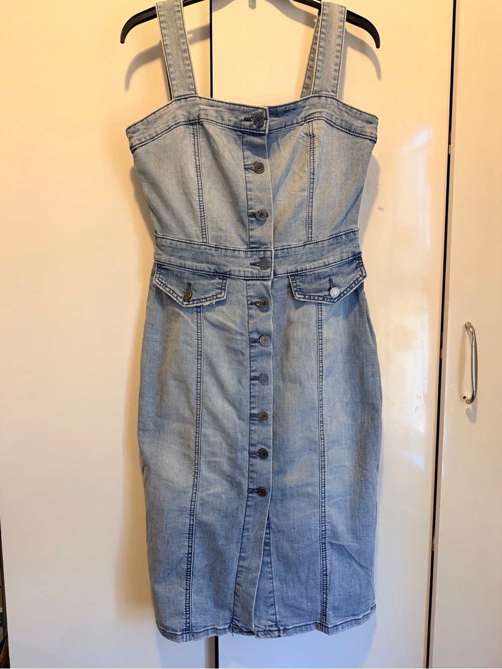 Indigo Rein Light Wash Denim Button-Front Overall Dress- size Small